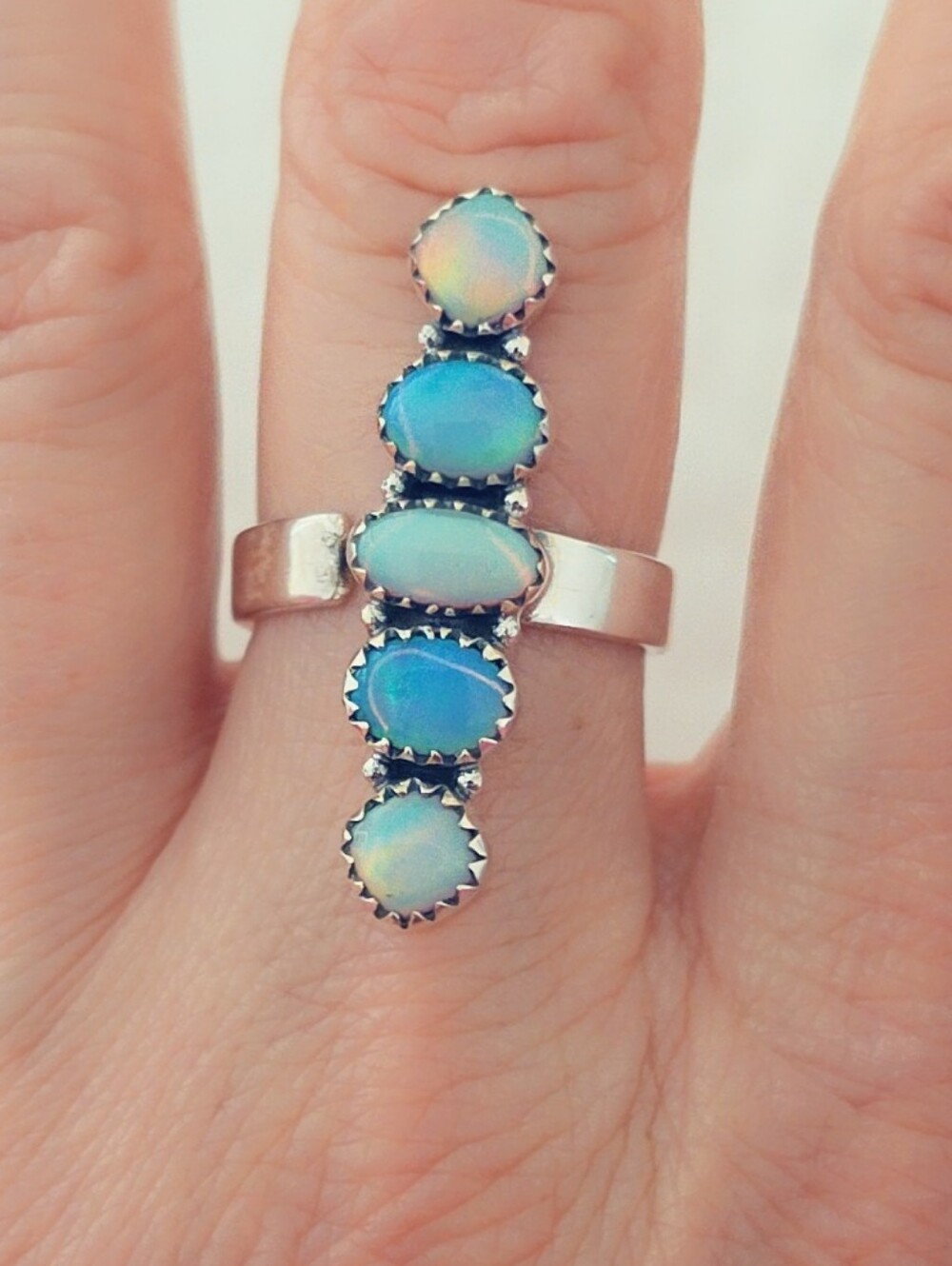Aurora Opal 925 Sterling Silver Gemstone Ring